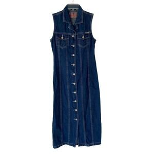 Vintage Revolt Denim Jean Sleeveless Dress button SIDE STRIPE dress size medium